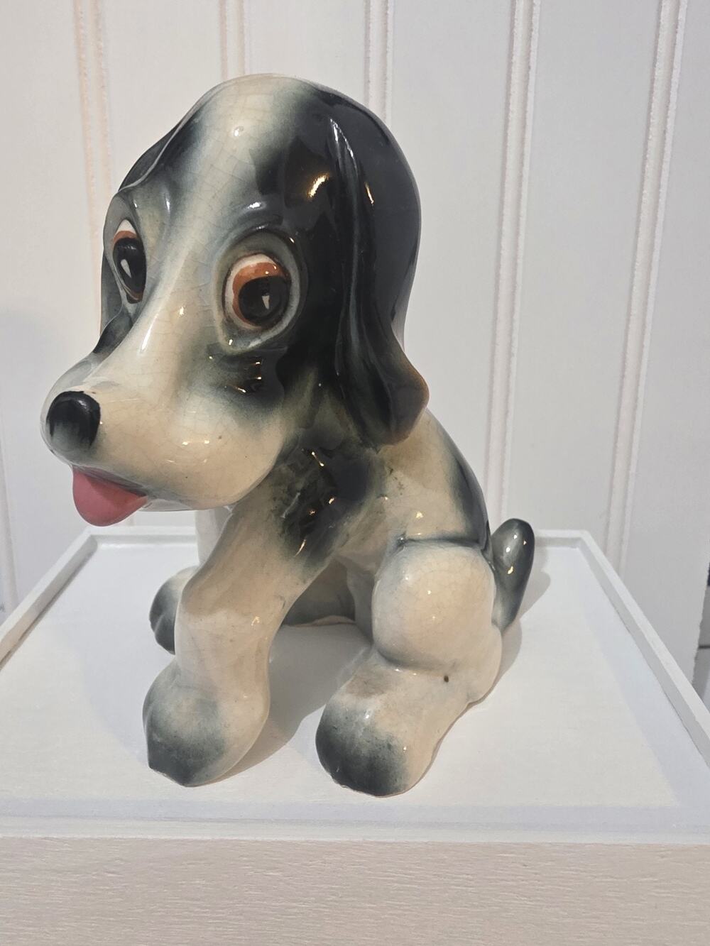 VTG Occupied JAPAN MID-CENTURY PORCELAIN BLACK & WHITE PUPPY DOG FIGURINE 5.25"